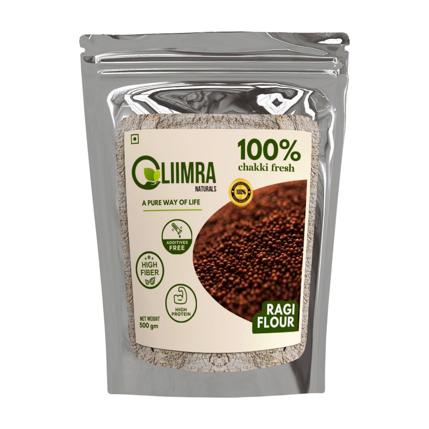 Liimra Naturals Finger Millet Ragi Flour - High Fiber, Protein-Packed, Low GI, Gluten-Free, Mineral Rich, 100% Chakki Fresh Flour (500 Gram) Liimra Naturals